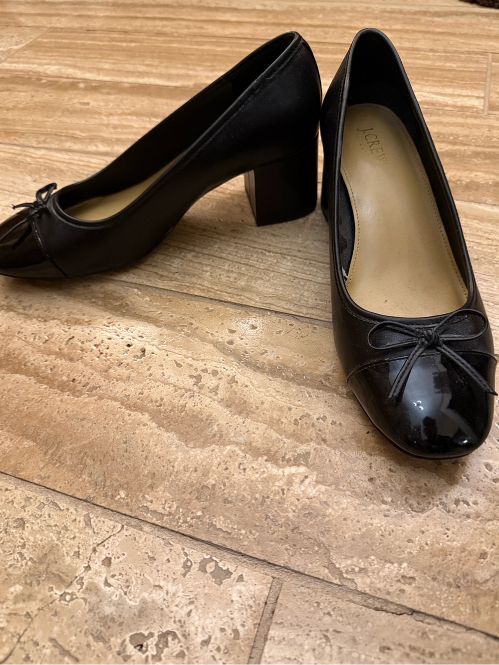 J.Crew Teagan Black Block Heel Ballet Pumps size 9.5